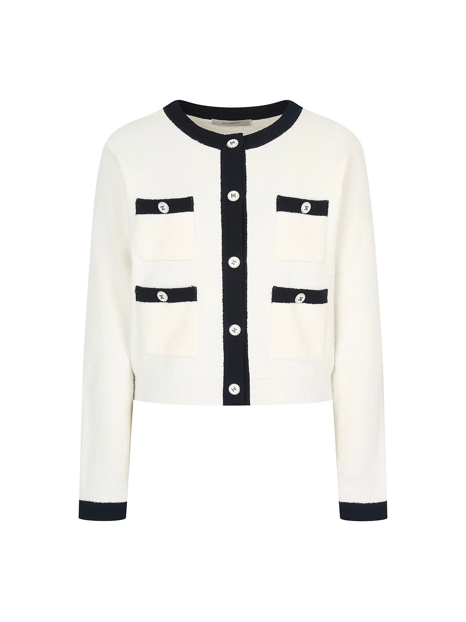 JJ지고트 패치 포켓 배색 크롭 가디건 GP3A1CDJ21_이미지
