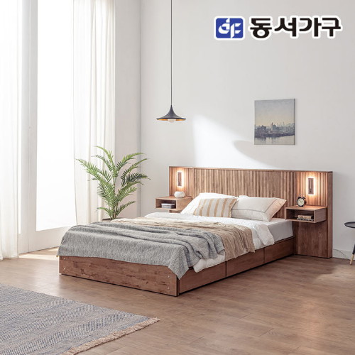 동서가구 네오 로이드 템바보드 호텔식 원목 침대 Q+협탁2개