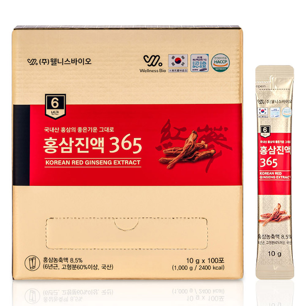 웰니스바이오 6년근 홍삼진액 365 스틱 10g 100포