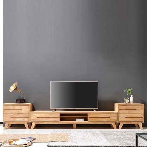 퍼스웰 노르센 선반형 고무나무 원목 거실장세트 3200_이미지