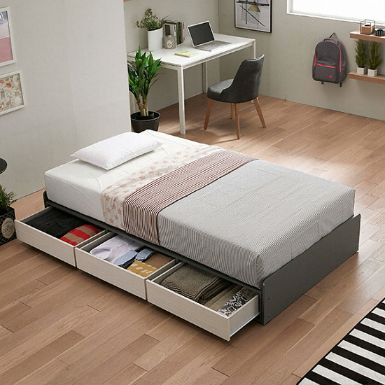 베드리움 모던 무헤드 3단 수납 침대 SS (매트별도)_이미지