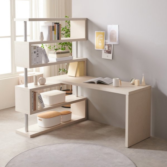 파로마 네오 드로인 대형 5단 책장 책상 세트 (1600x550)_이미지