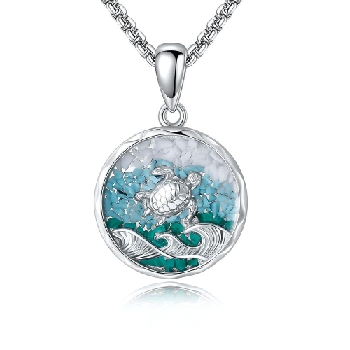 209364 HKPATOP Ocean Necklace 925 실버 터키석 펜던트 목걸이 오션 주얼리 선물 여성용 남성용