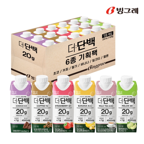 빙그레 더단백 드링크 프로틴음료 6종 혼합 18팩세트 (1개)_이미지