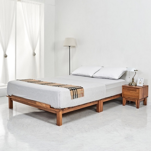 인우드 프린드 다리형 멀바우 원목 노헤드 침대 EK (매트별도)_이미지