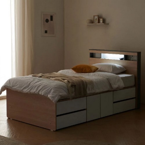 퍼닉에스엠 에리스 LED USB 도어중앙형 2단서랍 침대 SS (독립봉합)_이미지