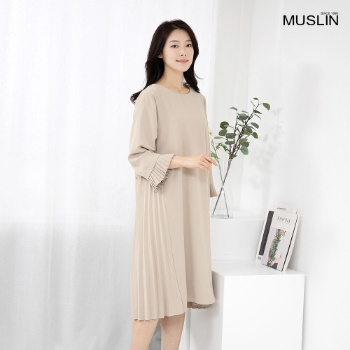 모슬린 엄마옷 라운드 플리츠 롱 원피스 OP613436 중년여성/50대/60대/70대/빅사이즈/할머니옷_이미지
