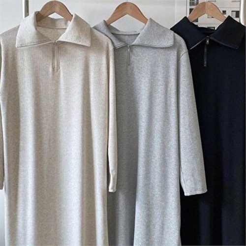 셀러허브 골지 카라 집업 원피스 301N855S 빅사이즈 여성의류_이미지