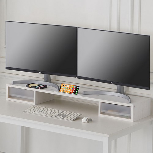 우드웰 MT-01 스토리 서랍형 듀얼 모니터받침대 (1개)_이미지