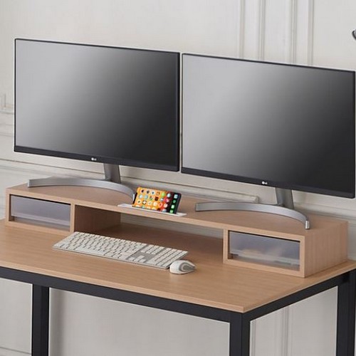 우드웰 MT-01 스토리 서랍형 듀얼 모니터받침대 (1개)_이미지