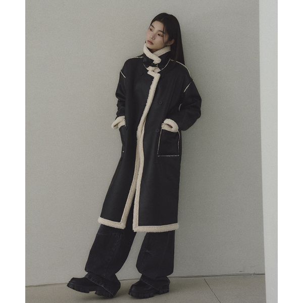 THE GREEN LAB FAUX 퍼 롱 무스탕 쟈켓 블랙 438792_이미지