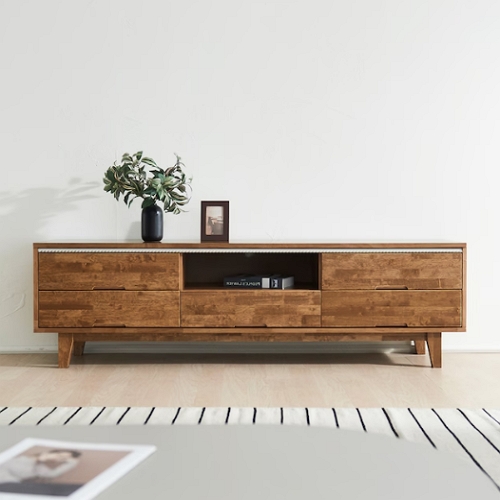 바로방가구 넬로우 오픈서랍 고무나무 원목 거실장 1800