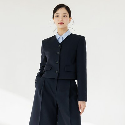 지엔아이컴퍼니 시크라인 바센드 노카라 브이넥 포켓 자켓 봄 가을 오피스룩 하객룩 데이트룩 모임룩 미시룩 빅사이즈 XL CLPA-C-600 베이지