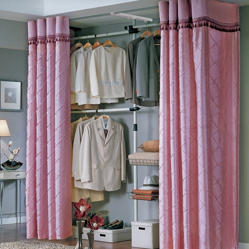 가화행거 3단 옷걸이 2단 수납바구니형 드레스룸 커튼 행거_이미지