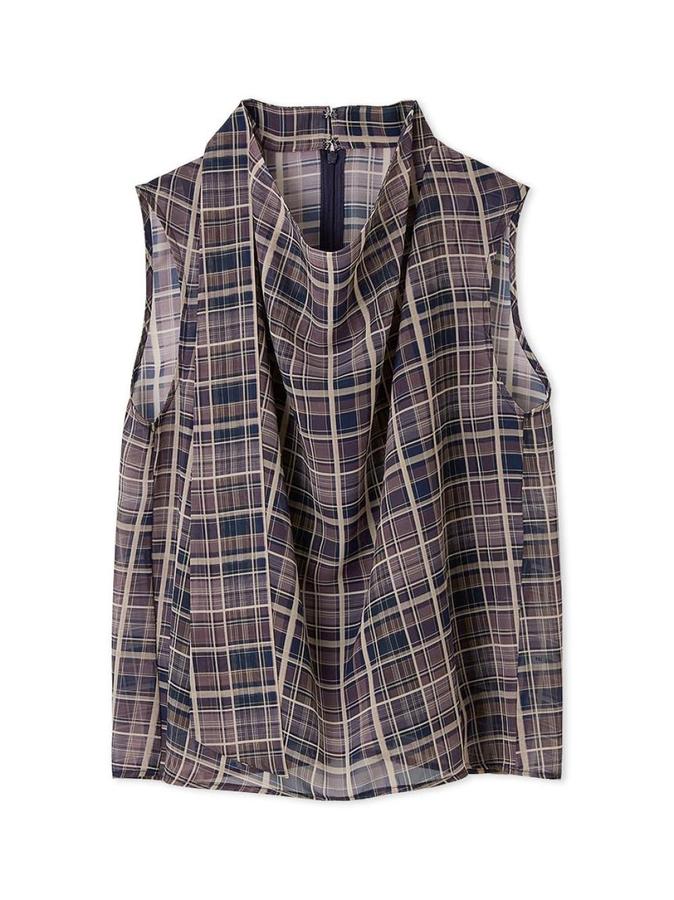 프레이 아이디 드레이프 넥 민소매 체크 블라우스 FWFB254169 여성 NVY Free Size_이미지