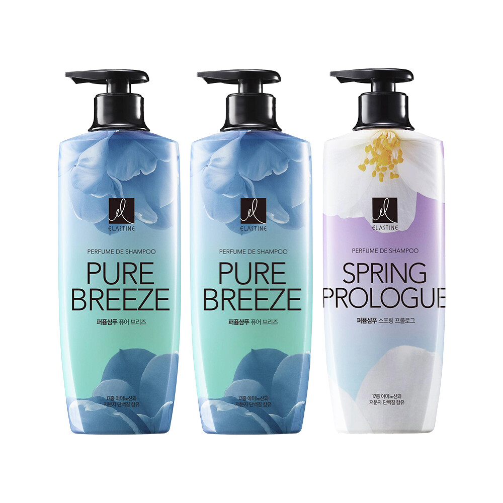 엘라스틴 퍼퓸 퓨어 브리즈 샴푸 600ml 2개+퍼퓸 스프링 프롤로그 샴푸 600ml 3종세트