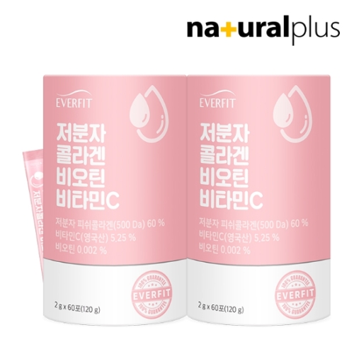 헬스하우스 내츄럴플러스 에버핏 저분자 피쉬콜라겐 비오틴 비타민C 2g 60포 (2개)_이미지