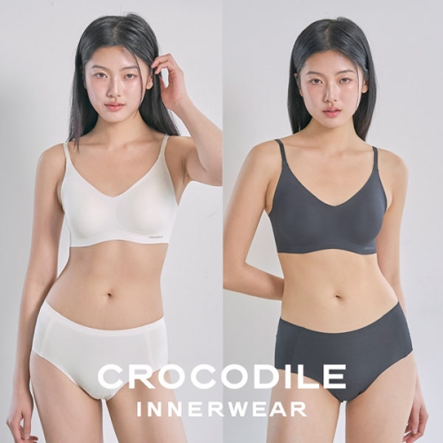 패션그룹형지 크로커다일 감탄브라 소프트 쿨인견 쉘론 패드분리 후크형 브라+팬티 4종 오트밀 블랙 CDW5N1720_T