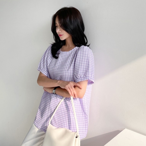 아이우먼 빅사이즈 107 코코체크퍼프블라우스 DBNE494
