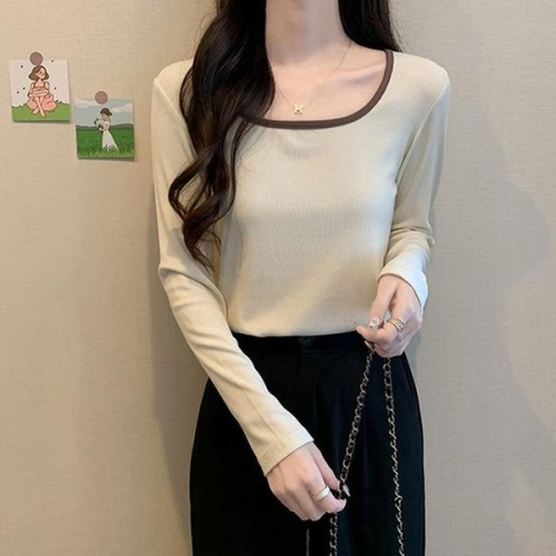 더블디 데일리 시크 U넥 배색 골지 티셔츠 TDN-0086 40363409A