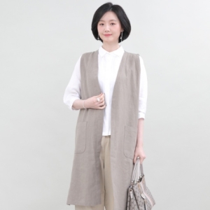 애비뉴투지 엄마옷 소담 린넨 마 여성 봄 여름 오픈 롱 정장 조끼 베스트 V05306 50대 60대 중년여성 FREE 블랙_이미지