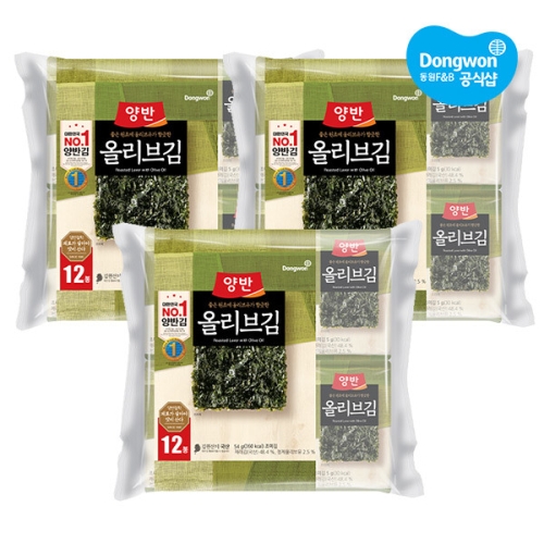 양반 올리브김 식탁김 9매X12봉X3개 총 36봉
