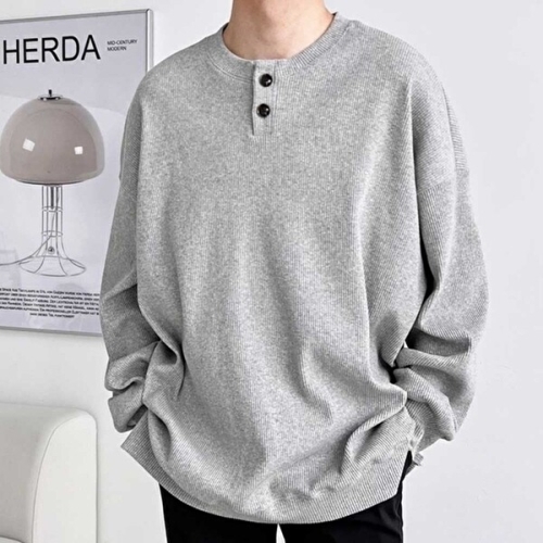 빅사이즈 투버튼 골지 맨투맨 니트 스웨터 KYR-WE579A3