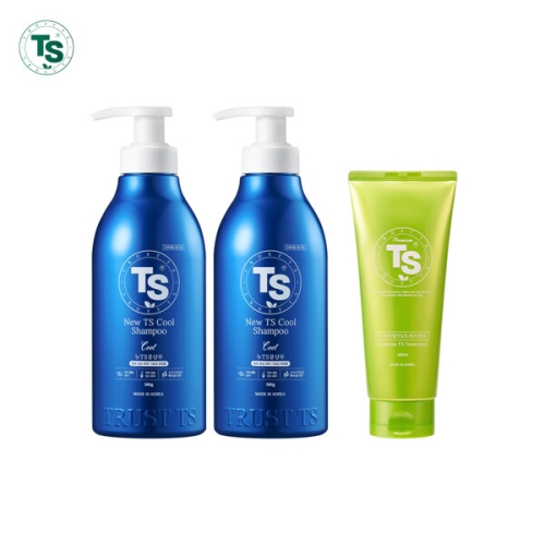 TS트릴리온 TS 뉴TS 쿨샴푸 500g 2개+프리미엄 TS 트리트먼트 200ml 3종세트