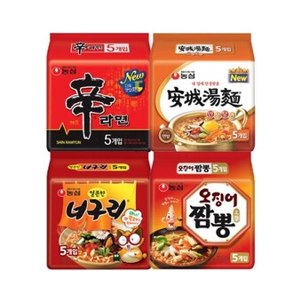 농심 신라면5개 + <b>안성탕면</b>5개 + 너구리5개 + 오징어짬뽕5개