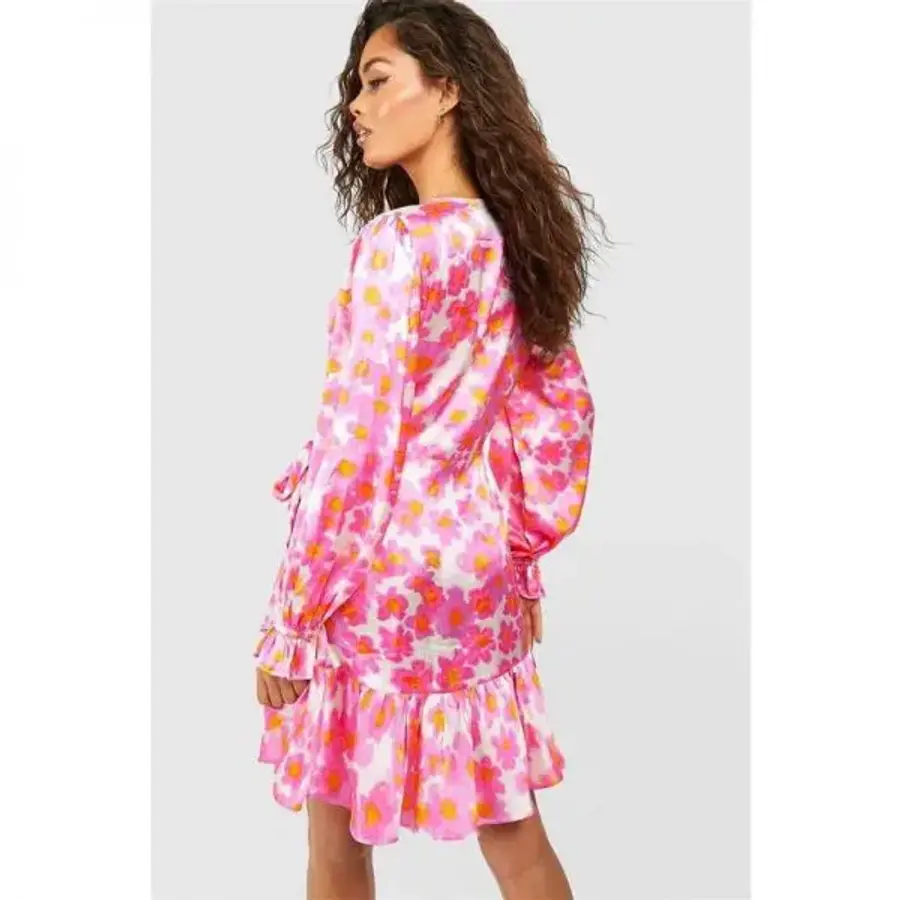 EnC Influ e 인플루언스 새틴 긴소매 미니 스케이터 드레스 핑크 7622392_이미지