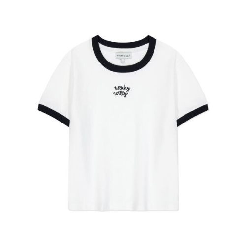 비케이브 와키윌리 ltgt WACKYWILLY WACKY WILLY 우먼스 로고 링거 크롭 반팔티셔츠 화이트 WA2502ST54WH 914730