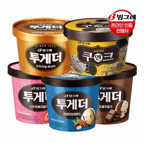 빙그레 투게더 혼합 5개 바닐라1+프럴린1+스트로베리1+초콜릿1+쿠앤크1_이미지