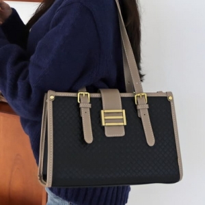 까스텔바작 30cmmax length50cm black 패션 여성 OL 핸드백 PU 가죽 컬러 블록 마그네틱 버튼 토트 크로스 바디_이미지