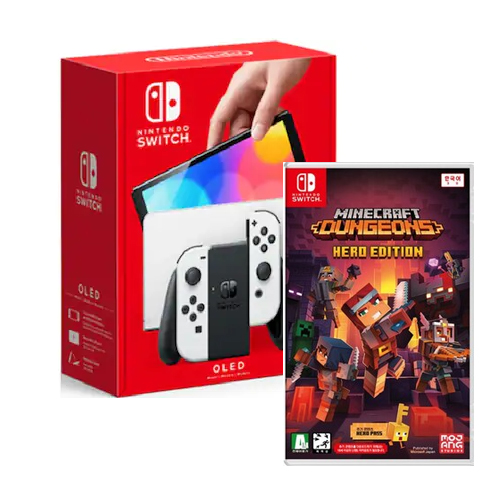 Nintendo 닌텐도 스위치 OLED 4인용 게임 패키지 (마인크래프트 던전스)