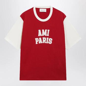 아미 Paris 루비 레드 로고 자수 티셔츠 UTS418JE0272/XN_ -A202_323-S_이미지