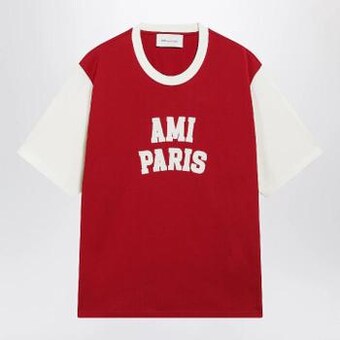 아미 Paris 루비 레드 로고 자수 티셔츠 UTS418JE0272/XN_ -A202_323-S