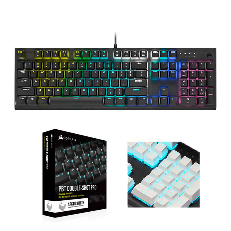 CORSAIR K60 RGB PRO + PBT Double-shot Keycaps Pro (비올라축, 화이트)