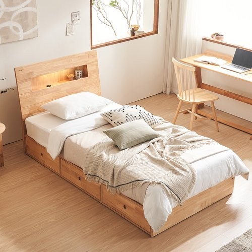 핀란디아 루나 원목 수납 LED침대 SS (드림온21독립)_이미지