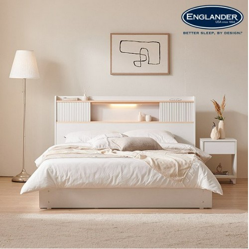잉글랜더 센느 템바보드 편백나무 원목 수납 침대 K (Sweet스탠다드본넬)_이미지
