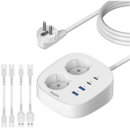 SooPii 멜로디코리아 GaN 2구 16A USB 고용량 멀티탭 + 케이블