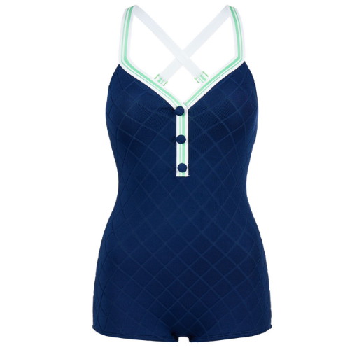 코랄리크 브이넥 클래식 체크 모노키니 네이비 CQ-LS2F210-NV_이미지