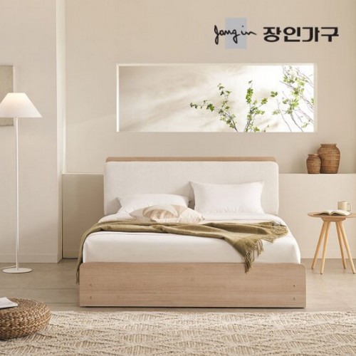 장인가구 가든 패브릭 쿠션헤드 LED 서랍형 수납침대 Q (본넬스프링)_이미지