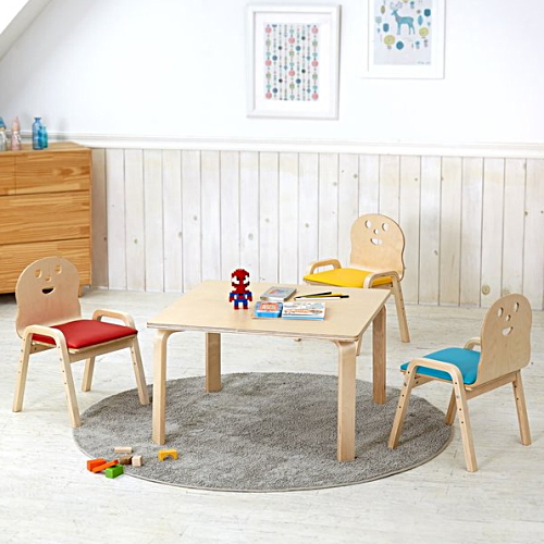 디홀릭 토리 원목 정사각 유아 책상+쿠션의자 2개 세트