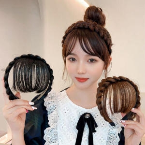루즈루나 에스 여신 연예인 앞머리 햅번 가발 땋은 머리띠_이미지