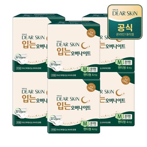 깨끗한나라 디어스킨 입는 오버나이트 중대형 4개 (6팩(24개))