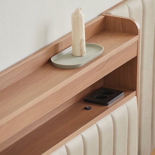 인터데코 숨결 하이브 가죽헤드 LED침대 SS+협탁2개 (양면본넬스프링)_이미지