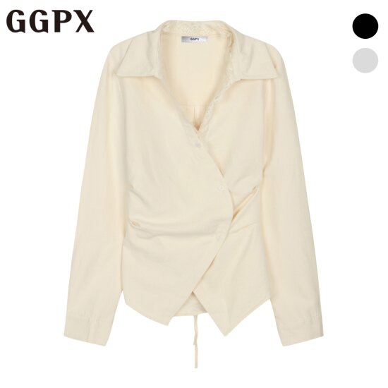 연승어패럴 지지피엑스 레이스 트리밍 사선 버튼 블라우스 GOASH008F