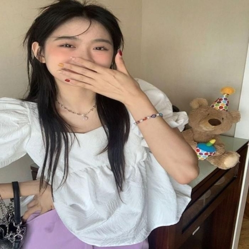 오노마 ONM 여자 입체패턴 스퀘어넥 반팔 블라우스 여름 반팔셔츠 37330403_이미지