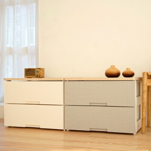 보노하우스 라탄플러스 우드상판 2단 서랍장_이미지