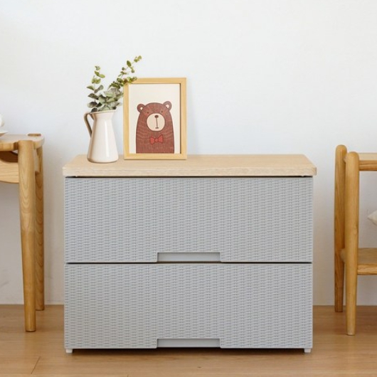 유원피에스 보노하우스 라탄플러스 우드상판 2단 서랍장